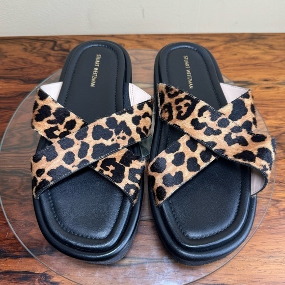 Stuart Weitzman Elodie Cross Lug Slide Sandal in haircalf